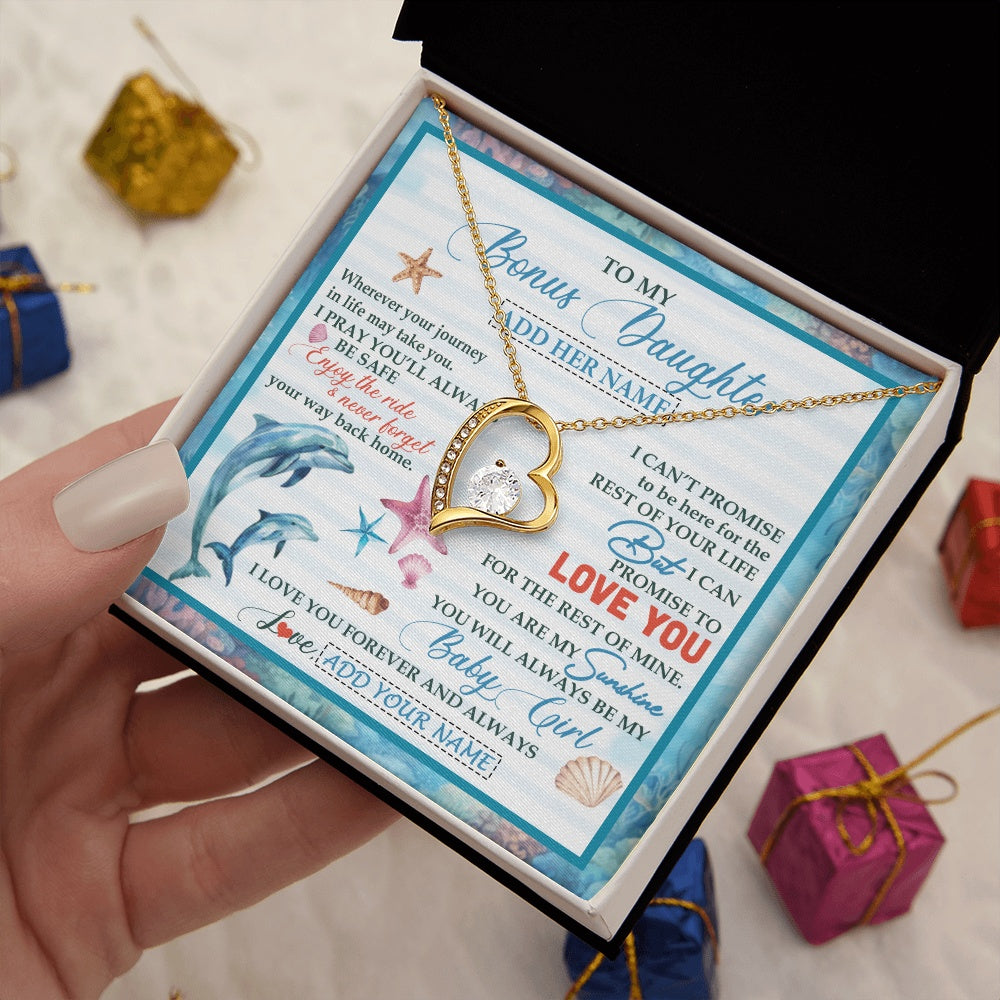 Forever Love Necklace 18K Yellow Gold Finish | 2 | Personalized To My Bonus Daughter Gifts Necklace Dolphin From Stepmom My Sunshine For Jewelry Stepddaughter Birthday Gift Christmas Gift Box Message Card | https://teecentury.