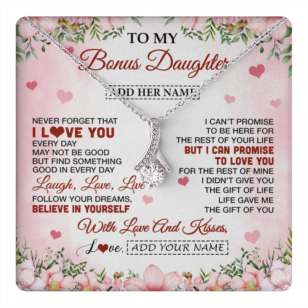 Alluring Beauty Necklace 14K White Gold Finish | 1 | Personalized To My Bonus Daughter Gifts Necklace From Step Mom Floral I Love You Birthday Gifts For Stepdaughter Graduation Christmas Gift Box Message Card | https://teecentury.