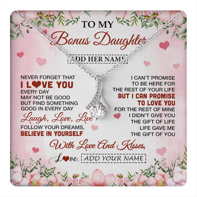 Alluring Beauty Necklace 14K White Gold Finish | 1 | Personalized To My Bonus Daughter Gifts Necklace From Step Mom Floral I Love You Birthday Gifts For Stepdaughter Graduation Christmas Gift Box Message Card | https://teecentury.