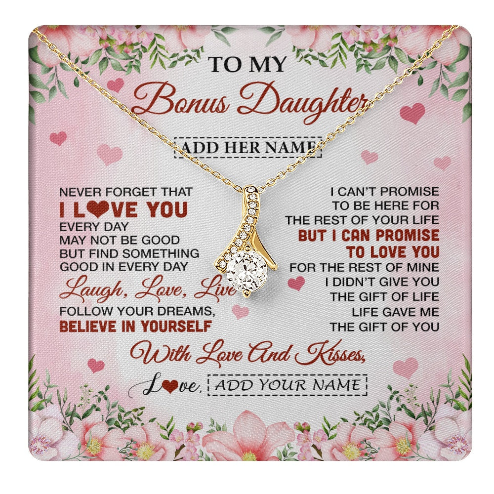 Alluring Beauty Necklace 18K Yellow Gold Finish | 1 | Personalized To My Bonus Daughter Gifts Necklace From Step Mom Floral I Love You Birthday Gifts For Stepdaughter Graduation Christmas Gift Box Message Card | https://teecentury.
