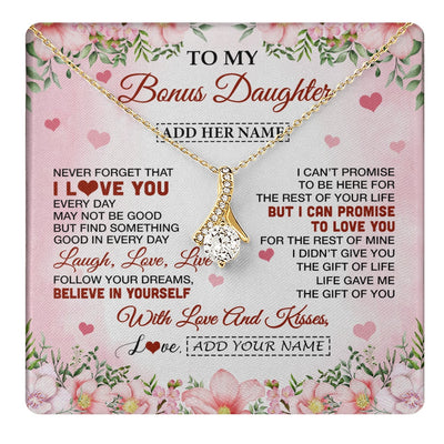 Alluring Beauty Necklace 18K Yellow Gold Finish | 1 | Personalized To My Bonus Daughter Gifts Necklace From Step Mom Floral I Love You Birthday Gifts For Stepdaughter Graduation Christmas Gift Box Message Card | https://teecentury.