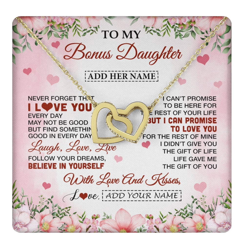 Interlocking Hearts Necklace 18K Yellow Gold Finish | 1 | Personalized To My Bonus Daughter Gifts Necklace From Step Mom Floral I Love You Birthday Gifts For Stepdaughter Graduation Christmas Gift Box Message Card | https://teecentury.