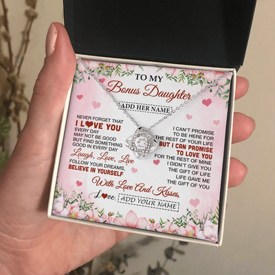 Love Knot Necklace 14K White Gold Finish | 2 | Personalized To My Bonus Daughter Gifts Necklace From Step Mom Floral I Love You Birthday Gifts For Stepdaughter Graduation Christmas Gift Box Message Card | https://teecentury.
