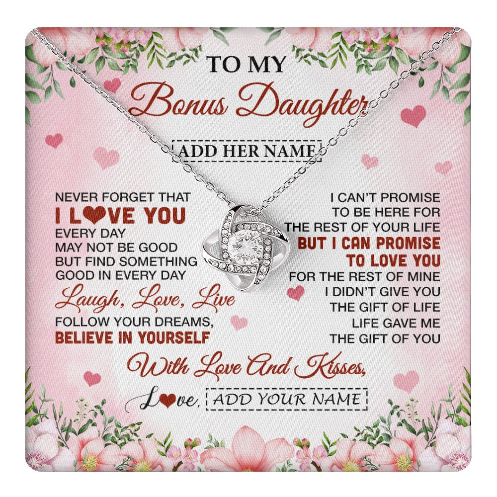 Love Knot Necklace 14K White Gold Finish | 1 | Personalized To My Bonus Daughter Gifts Necklace From Step Mom Floral I Love You Birthday Gifts For Stepdaughter Graduation Christmas Gift Box Message Card | https://teecentury.