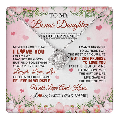 Love Knot Necklace 14K White Gold Finish | 1 | Personalized To My Bonus Daughter Gifts Necklace From Step Mom Floral I Love You Birthday Gifts For Stepdaughter Graduation Christmas Gift Box Message Card | https://teecentury.