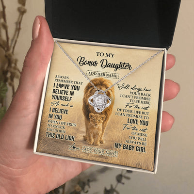 Love Knot Necklace 14K White Gold Finish | 2 | Personalized To My Bonus Daughter Gifts Necklace From Stepdad Always Remember Lion Gifts For Stepdaughter Birthday Graduation Christmas Gift Box Message Card | https://teecentury.