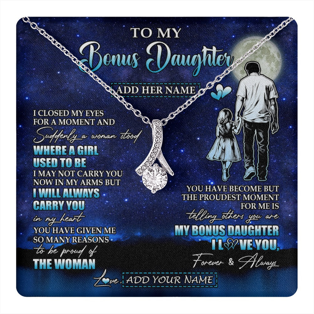 Alluring Beauty Necklace 14K White Gold Finish | 1 | Personalized To My Bonus Daughter Gifts Necklace From Stepdad I Closed My Eyes For A Moment Stepdaughter Birthday Graduation Christmas Gift Box Message Card | teecentury.myshopify