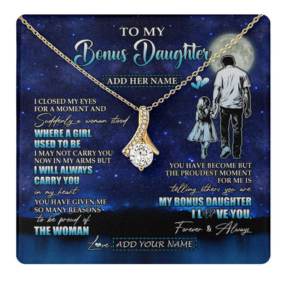 Alluring Beauty Necklace 18K Yellow Gold Finish | 1 | Personalized To My Bonus Daughter Gifts Necklace From Stepdad I Closed My Eyes For A Moment Stepdaughter Birthday Graduation Christmas Gift Box Message Card | teecentury.myshopify