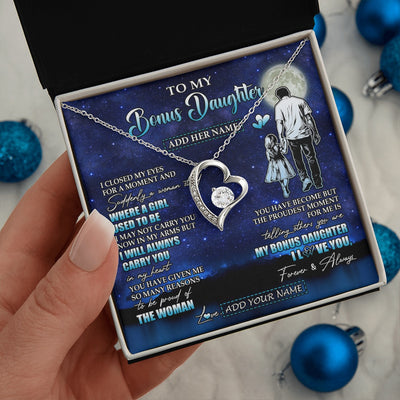 Forever Love Necklace 14K White Gold Finish | 2 | Personalized To My Bonus Daughter Gifts Necklace From Stepdad I Closed My Eyes For A Moment Stepdaughter Birthday Graduation Christmas Gift Box Message Card | teecentury.myshopify