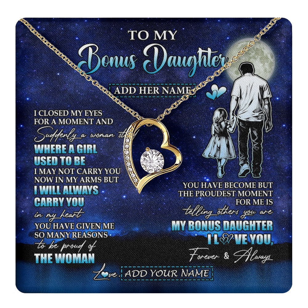 Forever Love Necklace 18K Yellow Gold Finish | 1 | Personalized To My Bonus Daughter Gifts Necklace From Stepdad I Closed My Eyes For A Moment Stepdaughter Birthday Graduation Christmas Gift Box Message Card | teecentury.myshopify