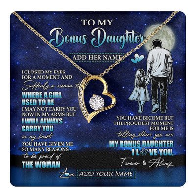 Forever Love Necklace 18K Yellow Gold Finish | 1 | Personalized To My Bonus Daughter Gifts Necklace From Stepdad I Closed My Eyes For A Moment Stepdaughter Birthday Graduation Christmas Gift Box Message Card | teecentury.myshopify