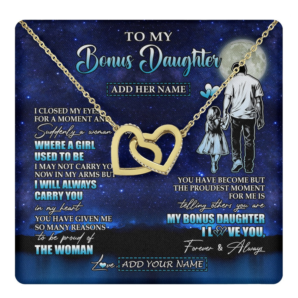 Interlocking Hearts Necklace 18K Yellow Gold Finish | 1 | Personalized To My Bonus Daughter Gifts Necklace From Stepdad I Closed My Eyes For A Moment Stepdaughter Birthday Graduation Christmas Gift Box Message Card | teecentury.myshopify