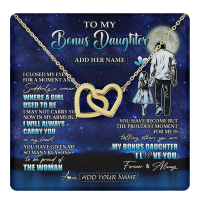 Interlocking Hearts Necklace 18K Yellow Gold Finish | 1 | Personalized To My Bonus Daughter Gifts Necklace From Stepdad I Closed My Eyes For A Moment Stepdaughter Birthday Graduation Christmas Gift Box Message Card | teecentury.myshopify