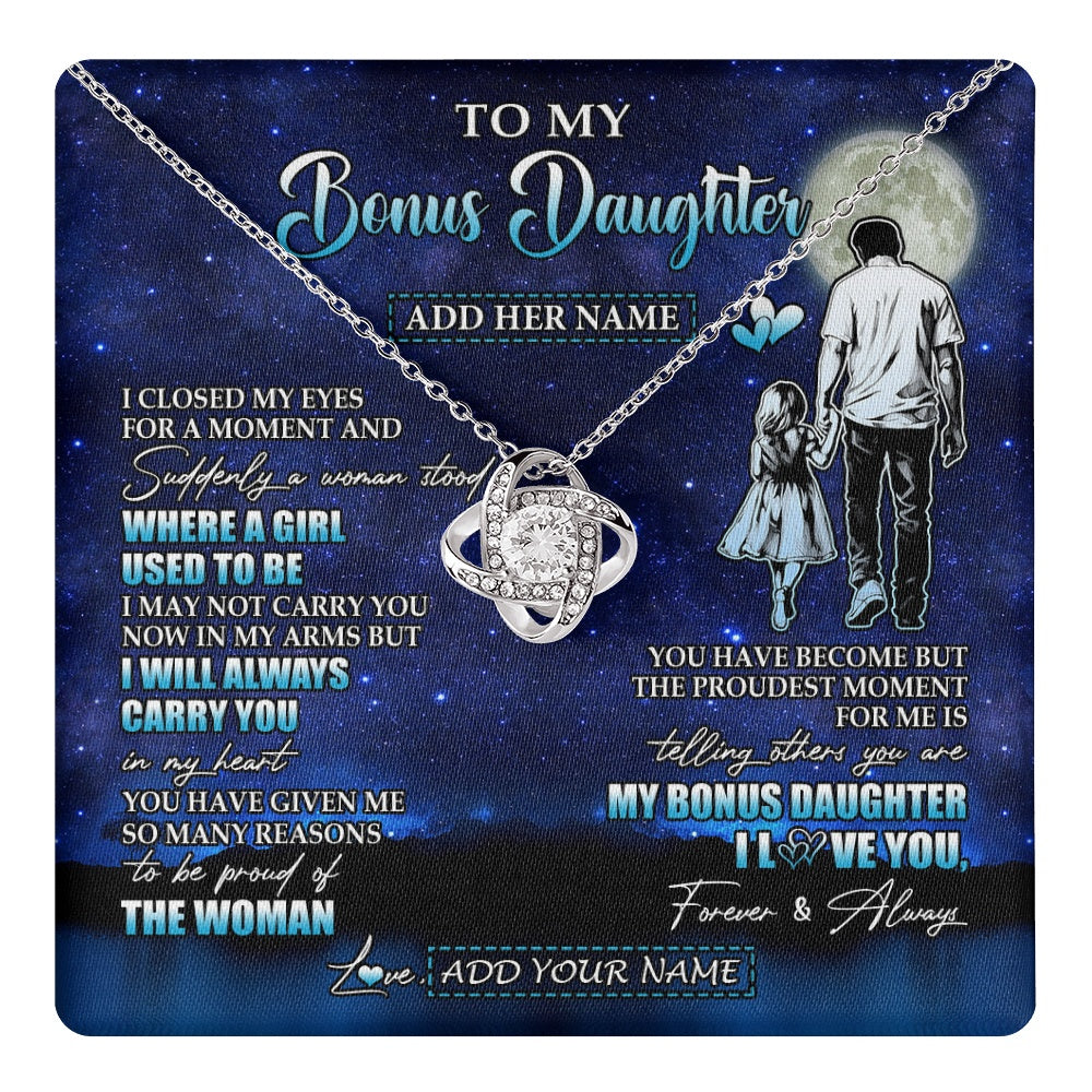 Love Knot Necklace 14K White Gold Finish | 1 | Personalized To My Bonus Daughter Gifts Necklace From Stepdad I Closed My Eyes For A Moment Stepdaughter Birthday Graduation Christmas Gift Box Message Card | teecentury.myshopify