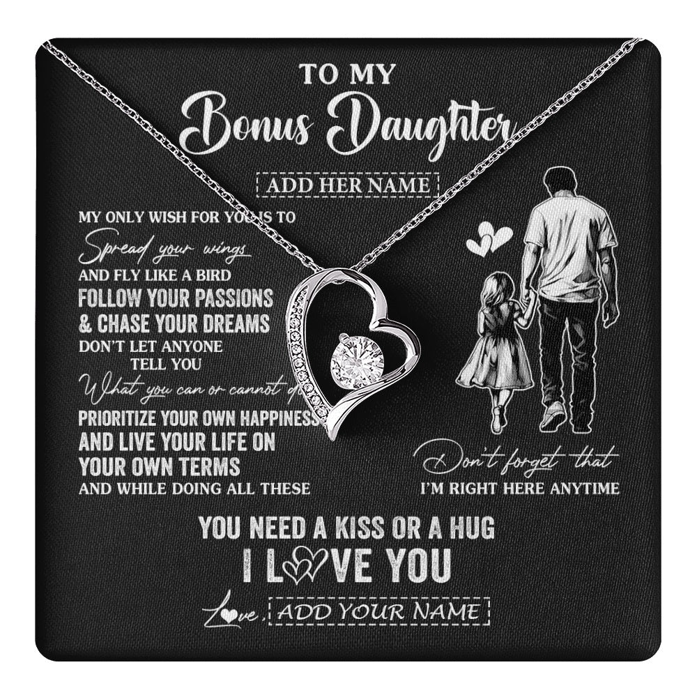 Forever Love Necklace 14K White Gold Finish | 1 | Personalized To My Bonus Daughter Gifts Necklace From Stepdad My Only Wish For You Stepdaughter Birthday Gifts Graduation Christmas Gift Box Message Card | teecentury.myshopify
