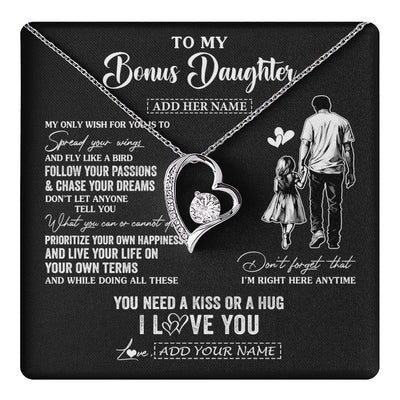 Forever Love Necklace 14K White Gold Finish | 1 | Personalized To My Bonus Daughter Gifts Necklace From Stepdad My Only Wish For You Stepdaughter Birthday Gifts Graduation Christmas Gift Box Message Card | teecentury.myshopify