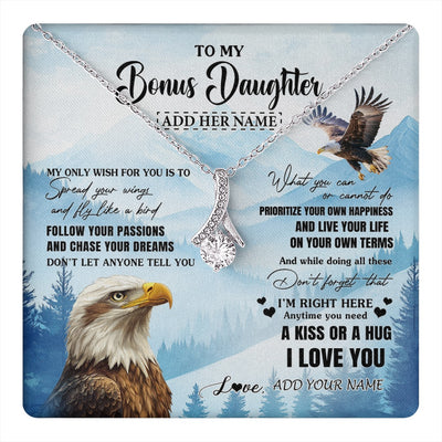 Alluring Beauty Necklace 14K White Gold Finish | 1 | Personalized To My Bonus Daughter Gifts Necklace From Stepdad Stepmom Eagle My Only Wish For You Stepdaughter Birthday Gifts Christmas Gift Box Message Card | teecentury.myshopify