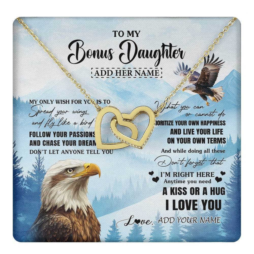 Interlocking Hearts Necklace 18K Yellow Gold Finish | 1 | Personalized To My Bonus Daughter Gifts Necklace From Stepdad Stepmom Eagle My Only Wish For You Stepdaughter Birthday Gifts Christmas Gift Box Message Card | teecentury.myshopify