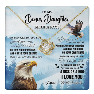 Love Knot Necklace 18K Yellow Gold Finish | 1 | Personalized To My Bonus Daughter Gifts Necklace From Stepdad Stepmom Eagle My Only Wish For You Stepdaughter Birthday Gifts Christmas Gift Box Message Card | teecentury.myshopify