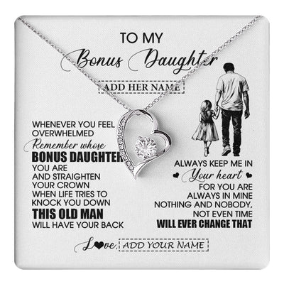 Forever Love Necklace 14K White Gold Finish | 1 | Personalized To My Bonus Daughter Gifts Necklace From Stepdad Whenever Man Unique Birthday Gifts For Stepdaughter Graduation Christmas Gift Box Message Card | teecentury.myshopify