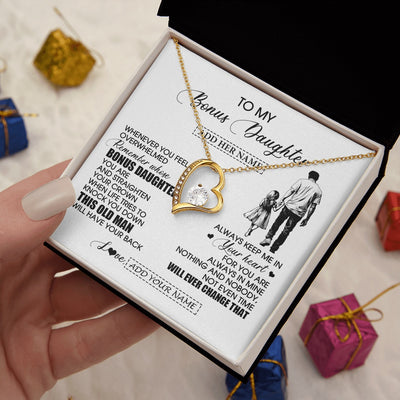 Forever Love Necklace 18K Yellow Gold Finish | 2 | Personalized To My Bonus Daughter Gifts Necklace From Stepdad Whenever Man Unique Birthday Gifts For Stepdaughter Graduation Christmas Gift Box Message Card | teecentury.myshopify