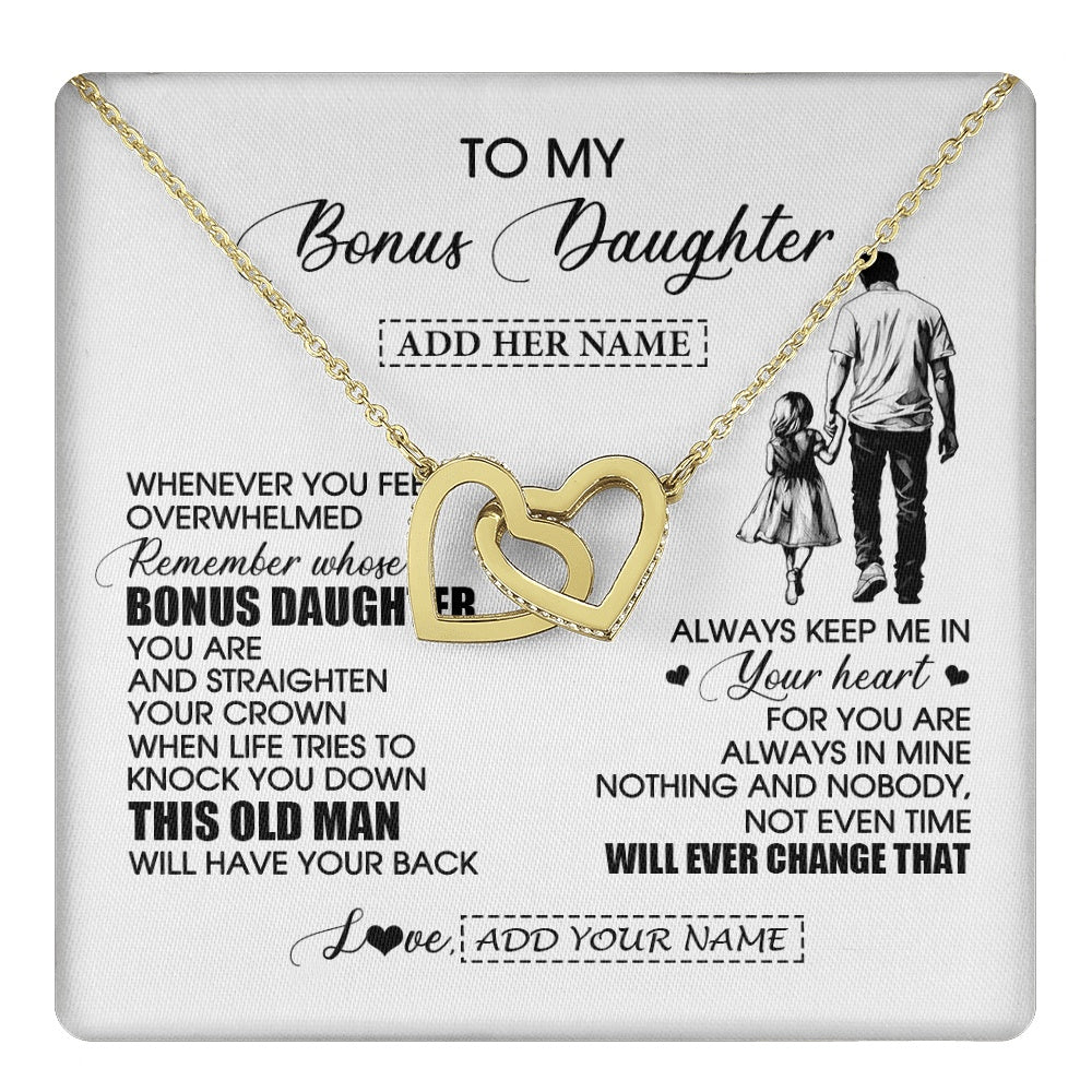 Interlocking Hearts Necklace 18K Yellow Gold Finish | 1 | Personalized To My Bonus Daughter Gifts Necklace From Stepdad Whenever Man Unique Birthday Gifts For Stepdaughter Graduation Christmas Gift Box Message Card | teecentury.myshopify