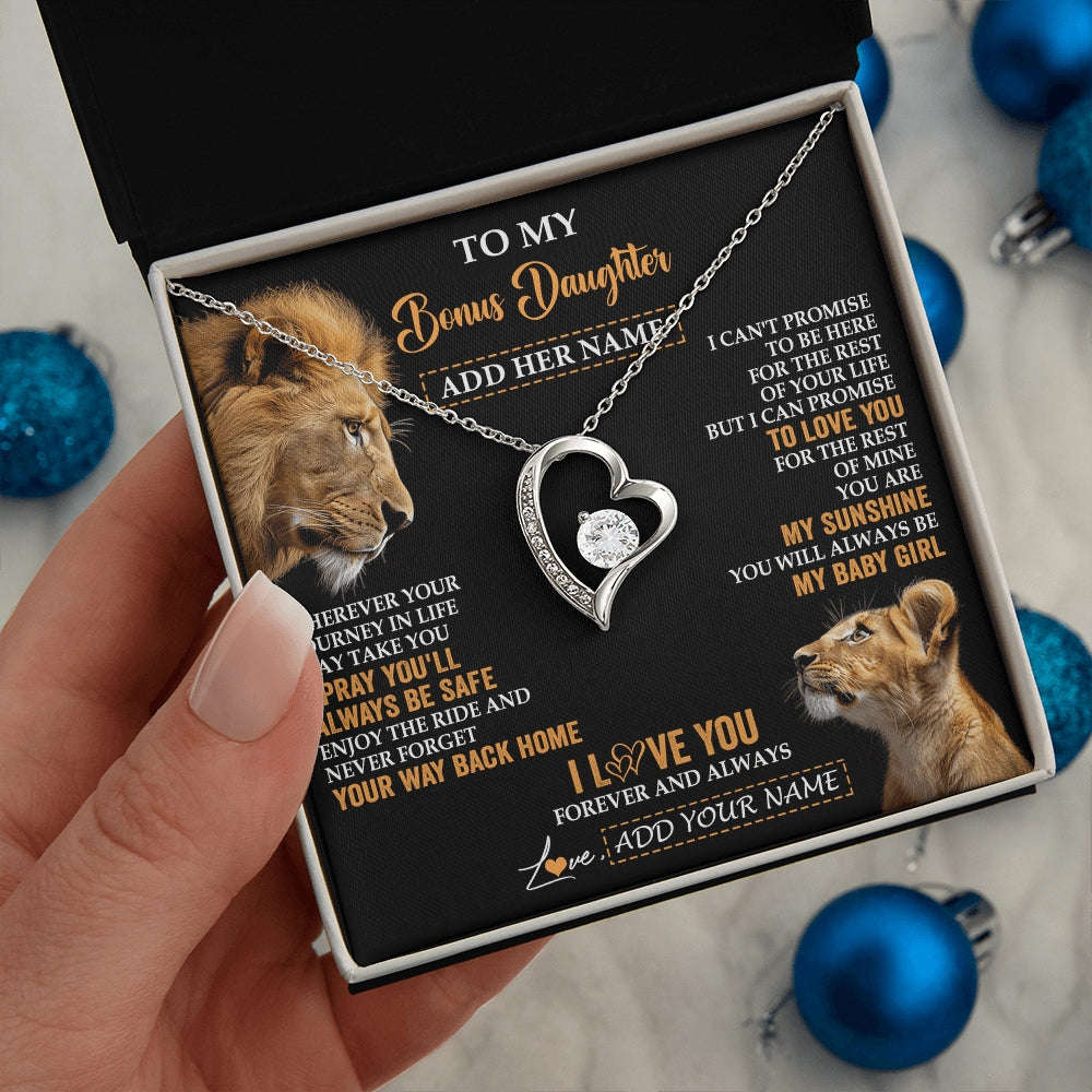 Forever Love Necklace 14K White Gold Finish | 2 | Personalized To My Bonus Daughter Gifts Necklace From Stepdad Wherever Your Journey In Life Lion Stepdaughter Birthday Gifts Christmas Gift Box Message Card | https://teecentury.