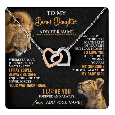 Interlocking Hearts Necklace Stainless Steel & Rose Gold Finish | 1 | Personalized To My Bonus Daughter Gifts Necklace From Stepdad Wherever Your Journey In Life Lion Stepdaughter Birthday Gifts Christmas Gift Box Message Card | https://teecentury.