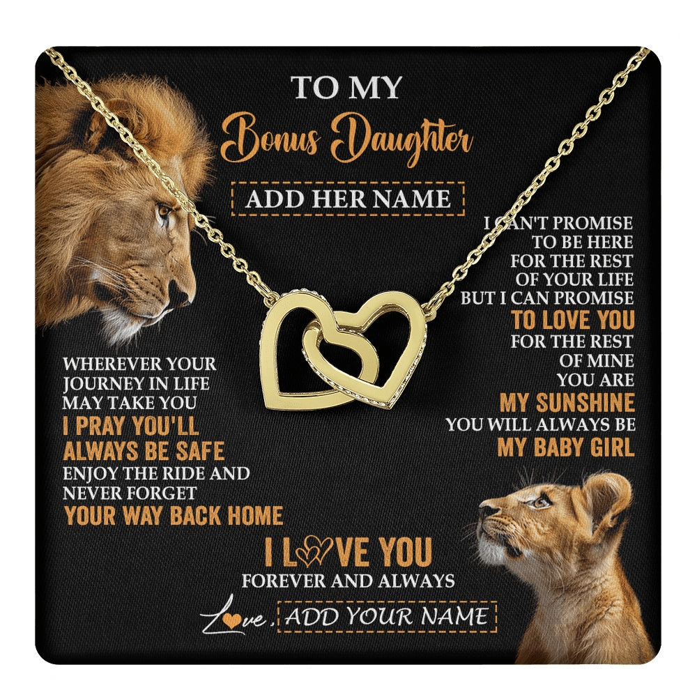 Interlocking Hearts Necklace 18K Yellow Gold Finish | 1 | Personalized To My Bonus Daughter Gifts Necklace From Stepdad Wherever Your Journey In Life Lion Stepdaughter Birthday Gifts Christmas Gift Box Message Card | https://teecentury.