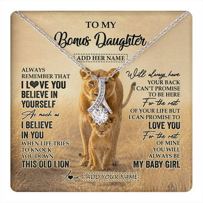 Alluring Beauty Necklace 14K White Gold Finish | 1 | Personalized To My Bonus Daughter Gifts Necklace From Stepmom Always Remember Lion Gifts For Stepdaughter Birthday Graduation Christmas Gift Box Message Card | https://teecentury.
