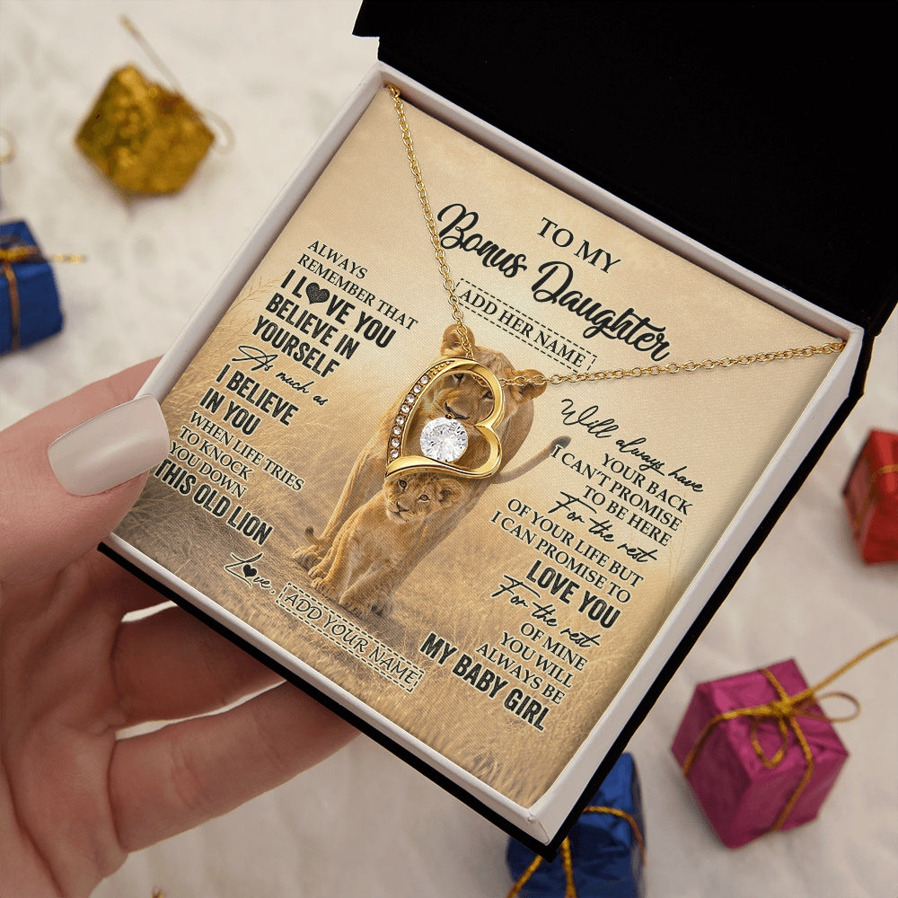 Forever Love Necklace 18K Yellow Gold Finish | 2 | Personalized To My Bonus Daughter Gifts Necklace From Stepmom Always Remember Lion Gifts For Stepdaughter Birthday Graduation Christmas Gift Box Message Card | https://teecentury.
