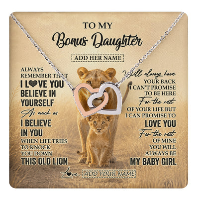 Interlocking Hearts Necklace Stainless Steel & Rose Gold Finish | 1 | Personalized To My Bonus Daughter Gifts Necklace From Stepmom Always Remember Lion Gifts For Stepdaughter Birthday Graduation Christmas Gift Box Message Card | https://teecentury.