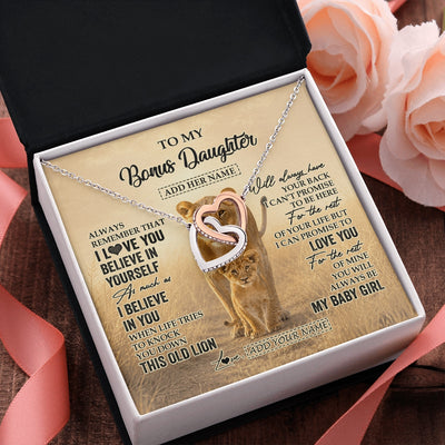 Interlocking Hearts Necklace Stainless Steel & Rose Gold Finish | 2 | Personalized To My Bonus Daughter Gifts Necklace From Stepmom Always Remember Lion Gifts For Stepdaughter Birthday Graduation Christmas Gift Box Message Card | https://teecentury.