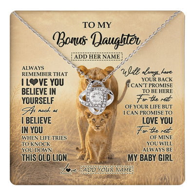 Love Knot Necklace 14K White Gold Finish | 1 | Personalized To My Bonus Daughter Gifts Necklace From Stepmom Always Remember Lion Gifts For Stepdaughter Birthday Graduation Christmas Gift Box Message Card | https://teecentury.