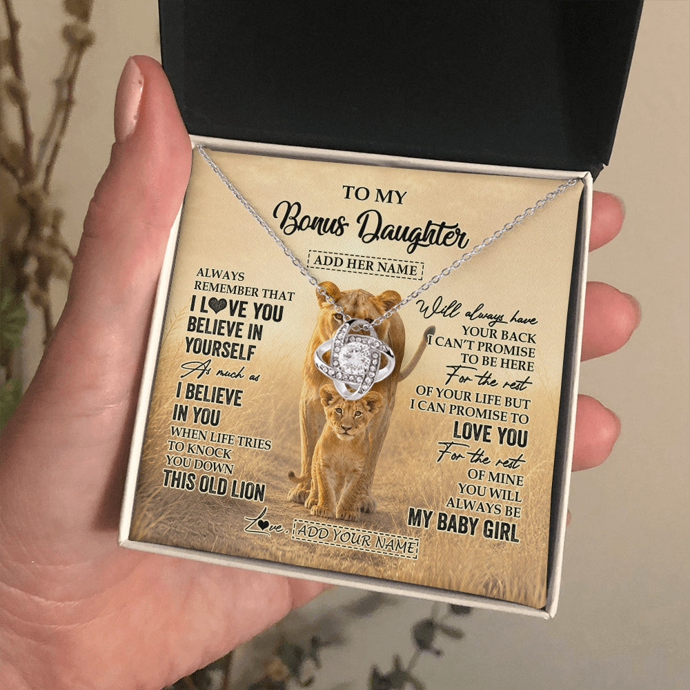 Love Knot Necklace 14K White Gold Finish | 2 | Personalized To My Bonus Daughter Gifts Necklace From Stepmom Always Remember Lion Gifts For Stepdaughter Birthday Graduation Christmas Gift Box Message Card | https://teecentury.