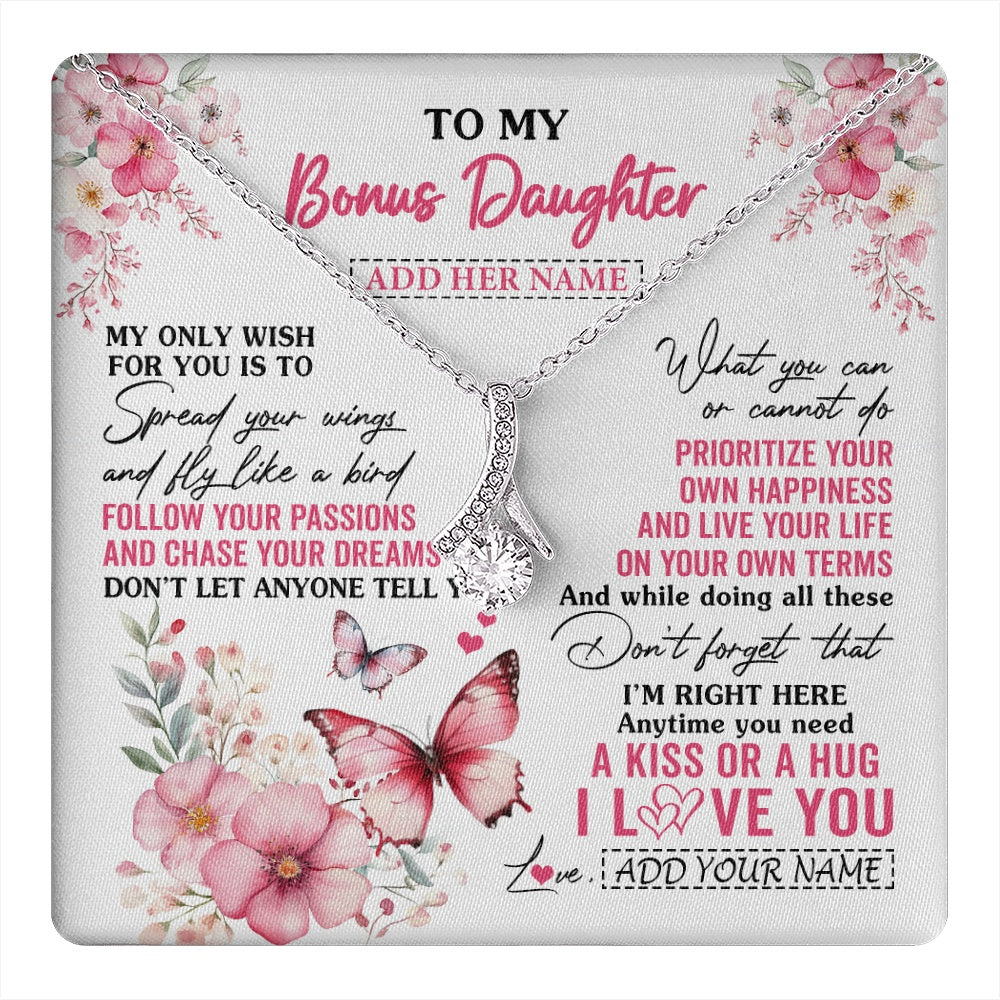 Alluring Beauty Necklace 14K White Gold Finish | 1 | Personalized To My Bonus Daughter Gifts Necklace From Stepmom Butterfly My Only Wish For You Stepdaughter Birthday Gifts Christmas Gift Box Message Card | teecentury.myshopify