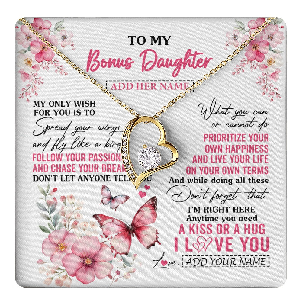 Forever Love Necklace 18K Yellow Gold Finish | 1 | Personalized To My Bonus Daughter Gifts Necklace From Stepmom Butterfly My Only Wish For You Stepdaughter Birthday Gifts Christmas Gift Box Message Card | teecentury.myshopify
