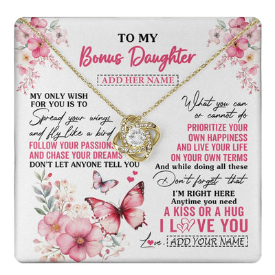 Love Knot Necklace 18K Yellow Gold Finish | 1 | Personalized To My Bonus Daughter Gifts Necklace From Stepmom Butterfly My Only Wish For You Stepdaughter Birthday Gifts Christmas Gift Box Message Card | teecentury.myshopify