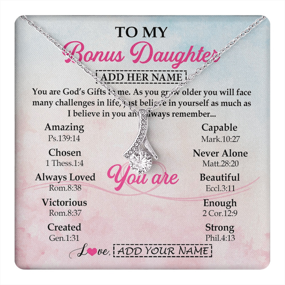 Alluring Beauty Necklace 14K White Gold Finish | 1 | Personalized To My Bonus Daughter Gifts Necklace From Stepmom Christian Religious Jewelry Gifts For Stepdaughter Birthday Christmas Gift Box Message Card | https://teecentury.