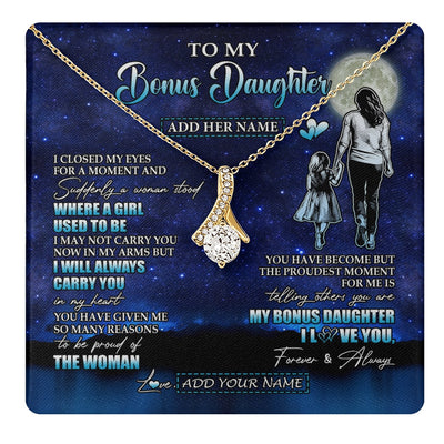 Alluring Beauty Necklace 18K Yellow Gold Finish | 1 | Personalized To My Bonus Daughter Gifts Necklace From Stepmom I Closed My Eyes For A Moment Stepdaughter Birthday Graduation Christmas Gift Box Message Card | teecentury.myshopify