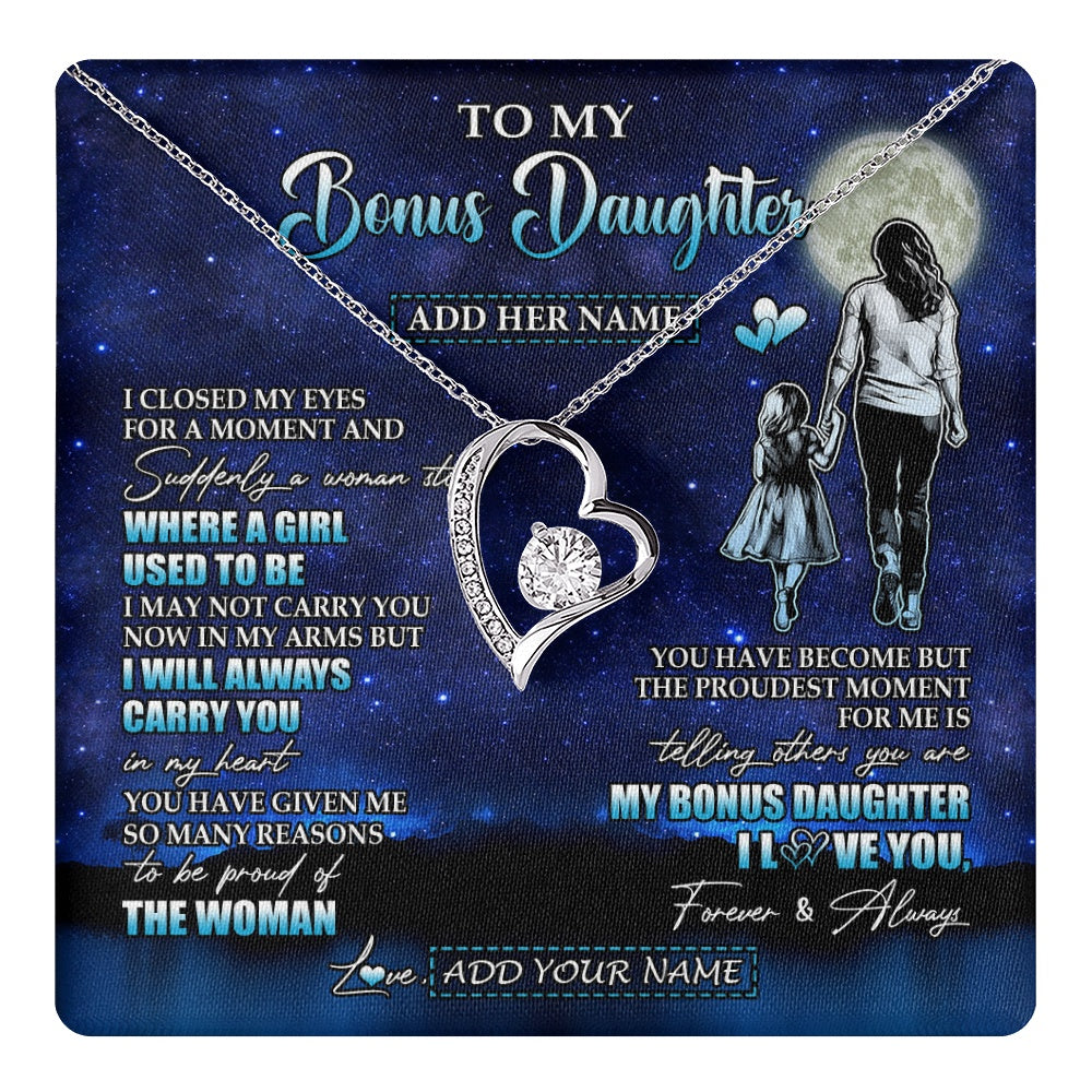 Forever Love Necklace 14K White Gold Finish | 1 | Personalized To My Bonus Daughter Gifts Necklace From Stepmom I Closed My Eyes For A Moment Stepdaughter Birthday Graduation Christmas Gift Box Message Card | teecentury.myshopify