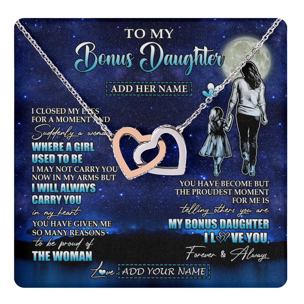 Interlocking Hearts Necklace Stainless Steel & Rose Gold Finish | 1 | Personalized To My Bonus Daughter Gifts Necklace From Stepmom I Closed My Eyes For A Moment Stepdaughter Birthday Graduation Christmas Gift Box Message Card | teecentury.myshopify