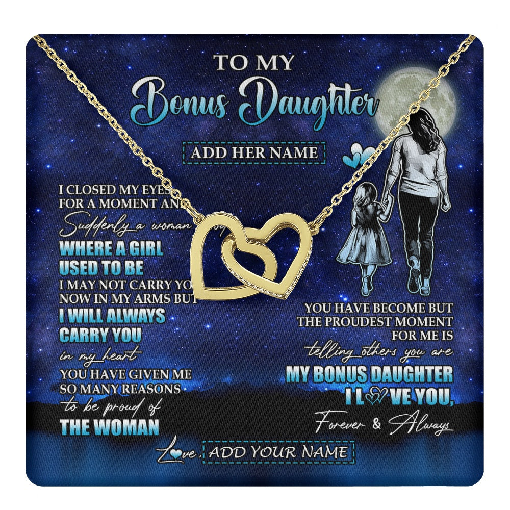 Interlocking Hearts Necklace 18K Yellow Gold Finish | 1 | Personalized To My Bonus Daughter Gifts Necklace From Stepmom I Closed My Eyes For A Moment Stepdaughter Birthday Graduation Christmas Gift Box Message Card | teecentury.myshopify