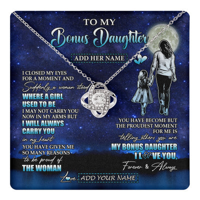 Love Knot Necklace 14K White Gold Finish | 1 | Personalized To My Bonus Daughter Gifts Necklace From Stepmom I Closed My Eyes For A Moment Stepdaughter Birthday Graduation Christmas Gift Box Message Card | teecentury.myshopify