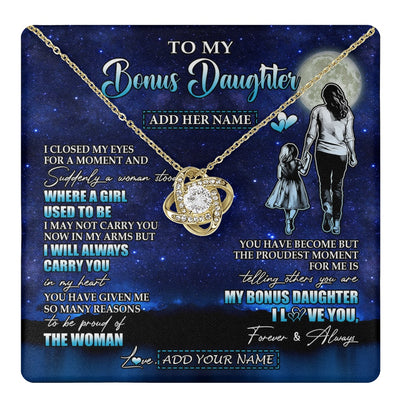 Love Knot Necklace 18K Yellow Gold Finish | 1 | Personalized To My Bonus Daughter Gifts Necklace From Stepmom I Closed My Eyes For A Moment Stepdaughter Birthday Graduation Christmas Gift Box Message Card | teecentury.myshopify