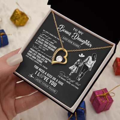 Forever Love Necklace 18K Yellow Gold Finish | 2 | Personalized To My Bonus Daughter Gifts Necklace From Stepmom My Only Wish For You Stepdaughter Birthday Gifts Graduation Christmas Gift Box Message Card | teecentury.myshopify