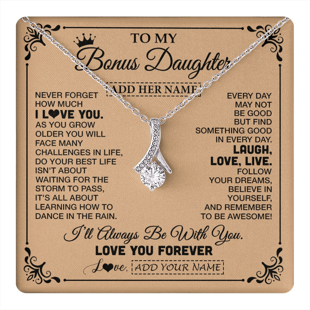 Alluring Beauty Necklace 14K White Gold Finish | 1 | Personalized To My Bonus Daughter Gifts Necklace From Stepmom Never Forget How Much I Love You Stepdaughter Birthday Gifts Christmas Gift Box Message Card | https://teecentury.