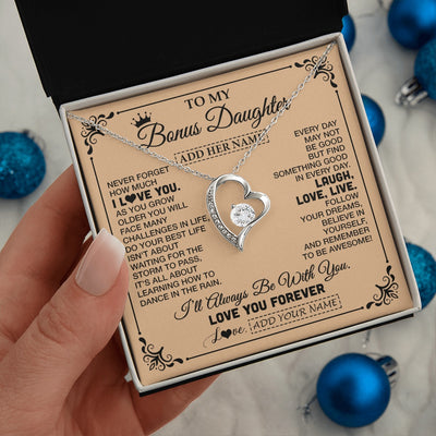Forever Love Necklace 14K White Gold Finish | 2 | Personalized To My Bonus Daughter Gifts Necklace From Stepmom Never Forget How Much I Love You Stepdaughter Birthday Gifts Christmas Gift Box Message Card | https://teecentury.