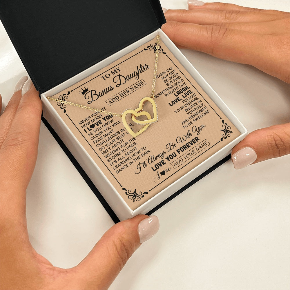 Interlocking Hearts Necklace 18K Yellow Gold Finish | 2 | Personalized To My Bonus Daughter Gifts Necklace From Stepmom Never Forget How Much I Love You Stepdaughter Birthday Gifts Christmas Gift Box Message Card | https://teecentury.