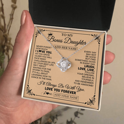 Love Knot Necklace 14K White Gold Finish | 2 | Personalized To My Bonus Daughter Gifts Necklace From Stepmom Never Forget How Much I Love You Stepdaughter Birthday Gifts Christmas Gift Box Message Card | https://teecentury.